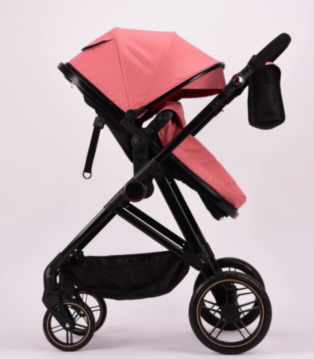 Carucior 2 in 1, Landou reversibil, 0-36 luni, roti off-road, Geanta pentru scutece, Pliere ultracompacta, Roz [7]