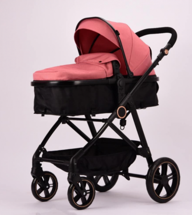 Carucior 2 in 1, Landou reversibil, 0-36 luni, roti off-road, Geanta pentru scutece, Pliere ultracompacta, Roz [4]