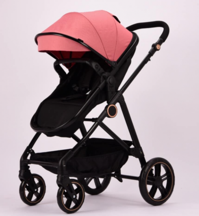 Carucior 2 in 1, Landou reversibil, 0-36 luni, roti off-road, Geanta pentru scutece, Pliere ultracompacta, Roz [3]