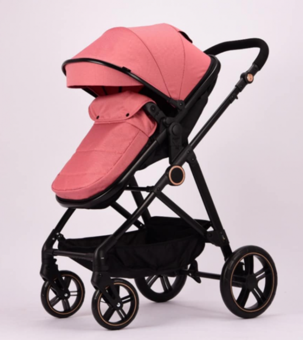 Carucior 2 in 1, Landou reversibil, 0-36 luni, roti off-road, Geanta pentru scutece, Pliere ultracompacta, Roz [6]