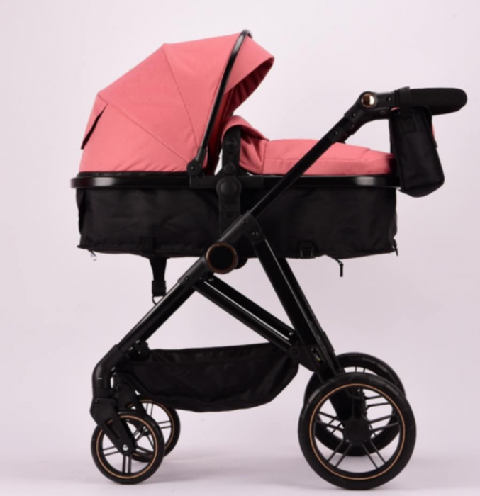 Carucior 2 in 1, Landou reversibil, 0-36 luni, roti off-road, Geanta pentru scutece, Pliere ultracompacta, Roz [8]