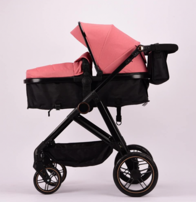 Carucior 2 in 1, Landou reversibil, 0-36 luni, roti off-road, Geanta pentru scutece, Pliere ultracompacta, Roz [2]