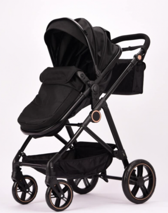 Carucior 2 in 1, Landou reversibil, 0-36 luni, roti off-road, Geanta pentru scutece, Pliere ultracompacta, Negru [2]