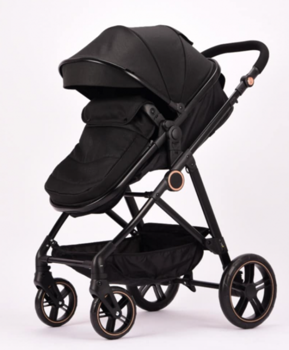 Carucior 2 in 1, Landou reversibil, 0-36 luni, roti off-road, Geanta pentru scutece, Pliere ultracompacta, Negru [3]