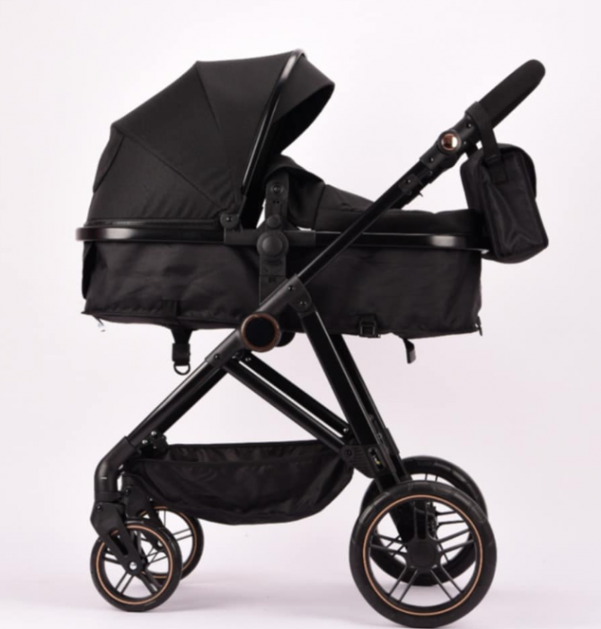 Carucior 2 in 1, Landou reversibil, 0-36 luni, roti off-road, Geanta pentru scutece, Pliere ultracompacta, Negru [4]