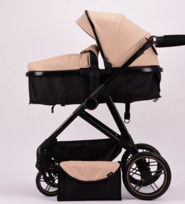 Carucior 2 in 1, Landou reversibil, 0-36 luni, roti off-road, Geanta pentru scutece, Pliere ultracompacta, Bej [5]