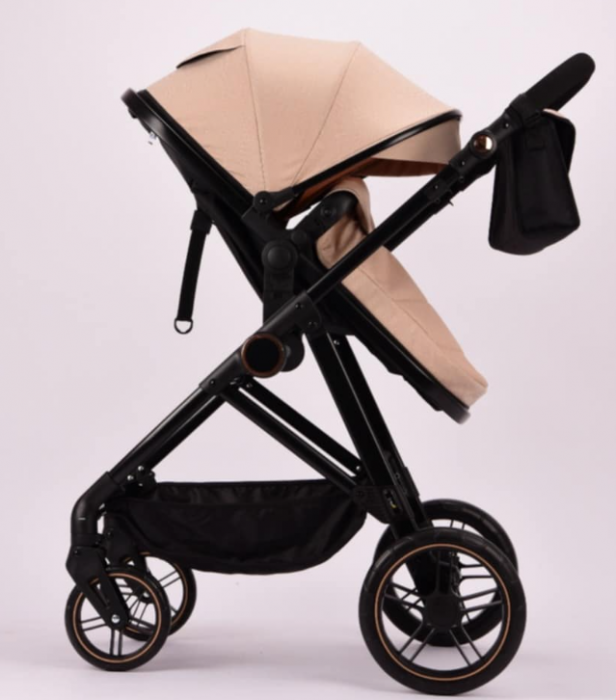 Carucior 2 in 1, Landou reversibil, 0-36 luni, roti off-road, Geanta pentru scutece, Pliere ultracompacta, Bej [2]