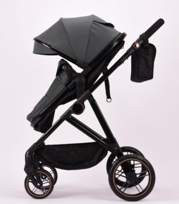 Carucior 2 in 1, Landou reversibil, 0-36 luni, roti off-road, Geanta pentru scutece, Pliere ultracompacta, Negru cu gri [4]