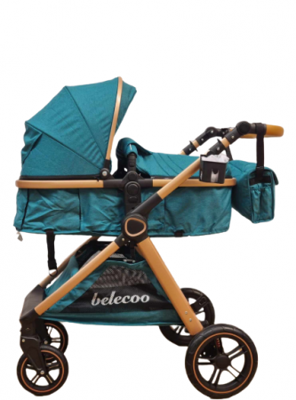 Carucior 2 in 1, Suspensie dubla pe roata, Geanta inclusa, strangere compacta, Bubu-Still, turcoaz [6]