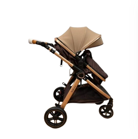 Carucior 2 in 1, Suspensie dubla pe roata, Geanta inclusa, strangere compacta, Bubu-Still, bej [6]