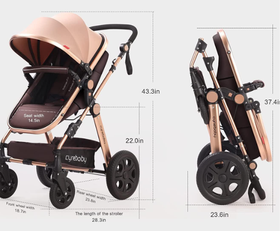 Carucior 2 in 1, Suspensie dubla pe roata, Geanta inclusa, strangere compacta, Bubu-Still, bej [3]