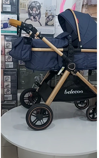 Carucior 2 in 1,Suspensie dubla pe roata ,Geanta inclusa, strangere compacta, Bubu-Still, Bleumarin [11]