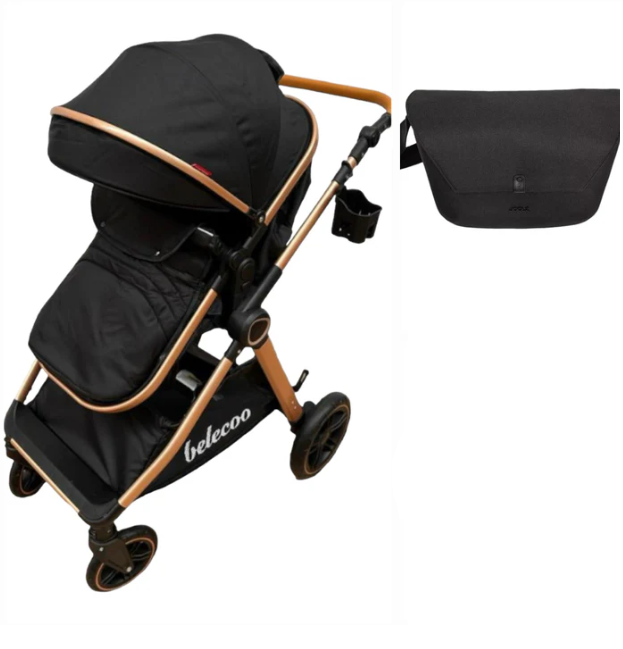 Carucior 2 in 1, Suspensie dubla pe roata, Geanta inclusa, strangere compacta, Bubu-Still, negru [3]