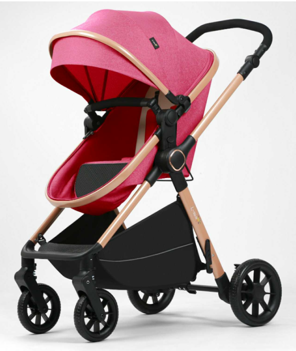 Carucior 2 in 1, Suspensie dubla pe roata, Geanta inclusa, strangere compacta, Bubu-Still, Roz [3]