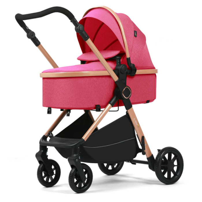 Carucior 2 in 1, Suspensie dubla pe roata, Geanta inclusa, strangere compacta, Bubu-Still, Roz [6]