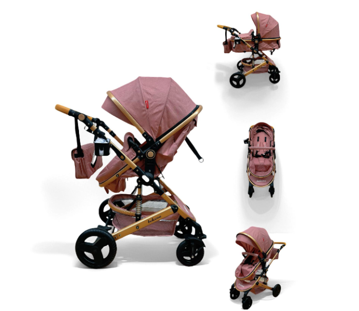 Carucior 2 in 1, Suspensie dubla pe roata, Geanta inclusa, strangere compacta, Bubu-Still, Roz pudra cu negru [2]