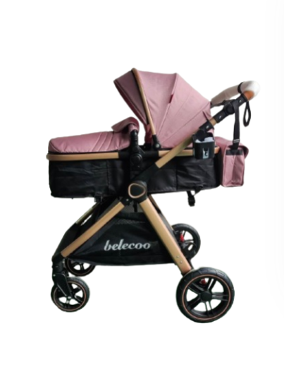 Carucior 2 in 1, Suspensie dubla pe roata, Geanta inclusa, strangere compacta, Bubu-Still, Roz pudra cu negru [4]