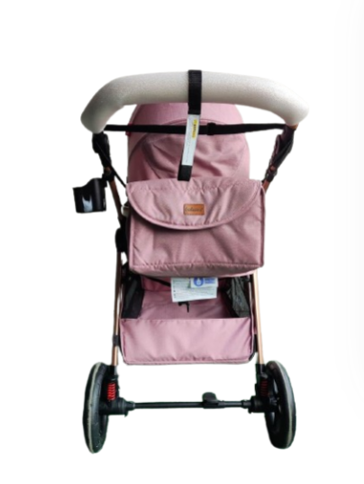 Carucior 2 in 1, Suspensie dubla pe roata, Geanta inclusa, strangere compacta, Bubu-Still, Roz pudra cu negru [6]
