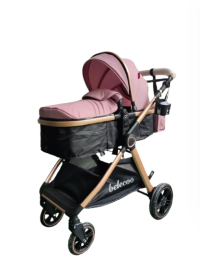 Carucior 2 in 1, Suspensie dubla pe roata, Geanta inclusa, strangere compacta, Bubu-Still, Roz pudra cu negru [3]