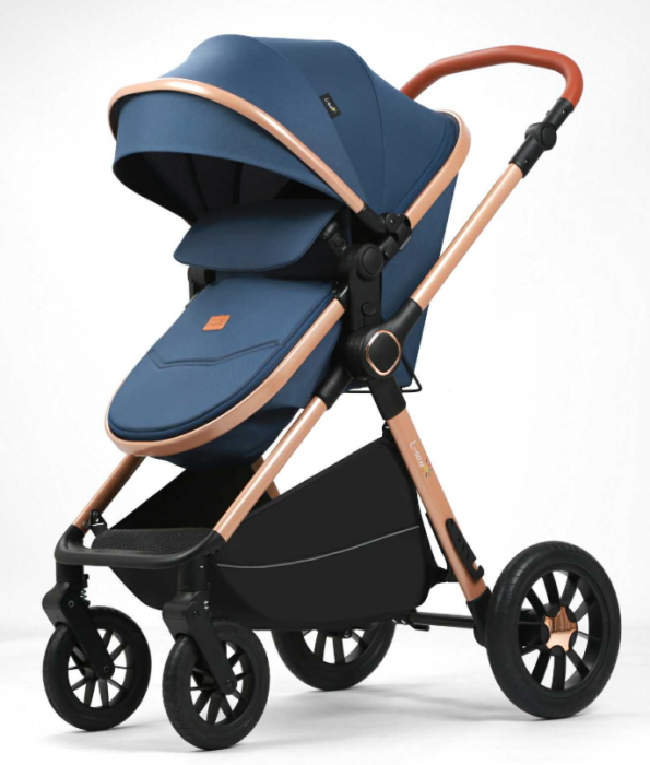 Carucior 2 in 1, Suspensie dubla pe roata, Geanta inclusa, strangere compacta, Maner reversibil, Albastru [3]