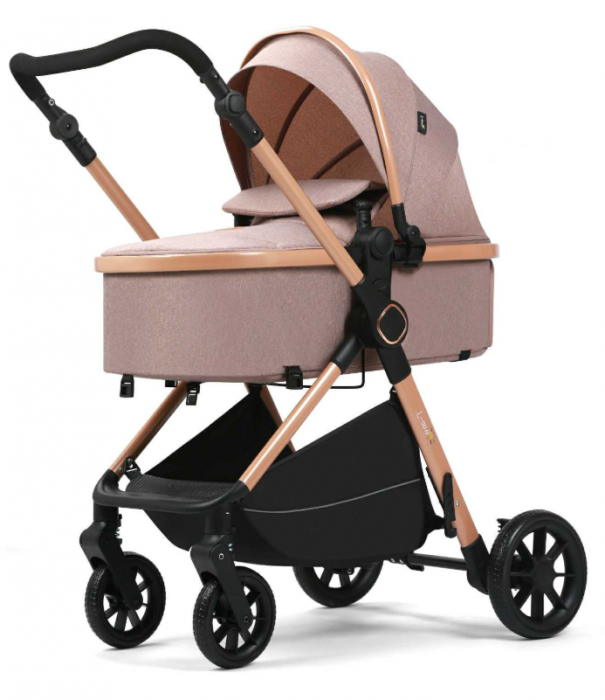 Carucior 2 in 1, Suspensie dubla pe roata, Geanta inclusa, strangere compacta, Maner reversibil, Bej [4]