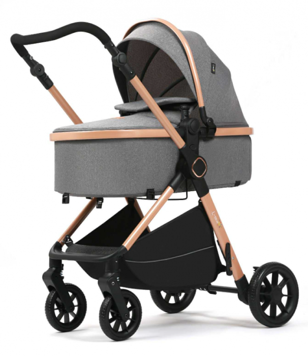 Carucior 2 in 1, Suspensie dubla pe roata, Geanta inclusa, strangere compacta, Maner reversibil,  Gri [2]