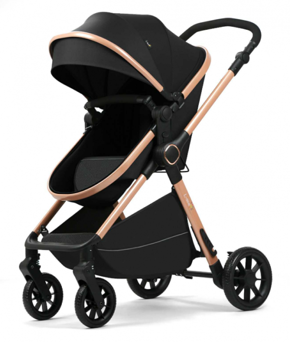 Carucior 2 in 1, Suspensie dubla pe roata, Geanta inclusa, strangere compacta, Maner reversibil, Negru - Copie [5]