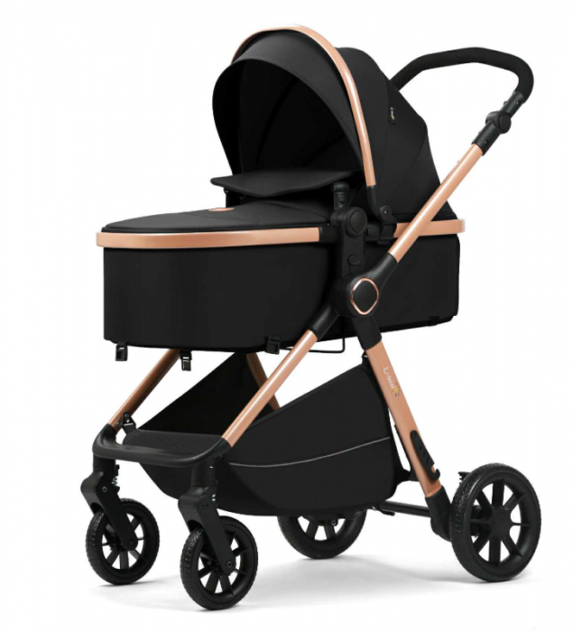 Carucior 2 in 1, Suspensie dubla pe roata, Geanta inclusa, strangere compacta, Maner reversibil, Negru [4]