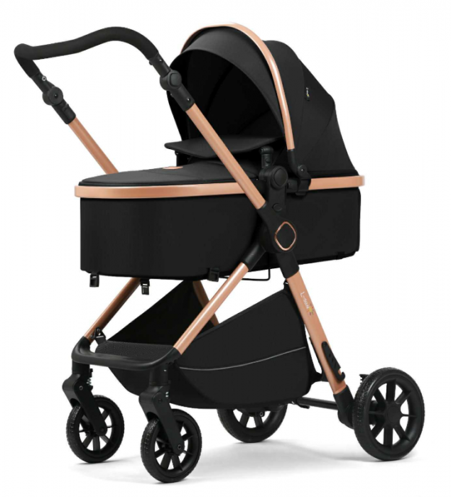 Carucior 2 in 1, Suspensie dubla pe roata, Geanta inclusa, strangere compacta, Maner reversibil, Negru - Copie [2]