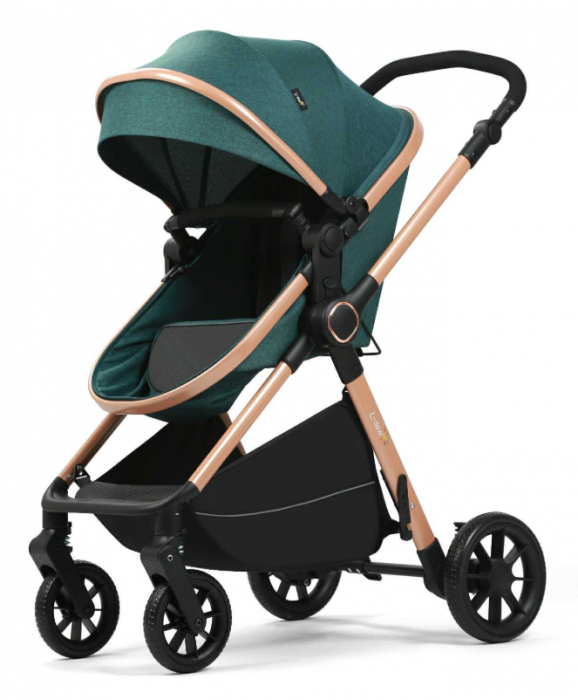 Carucior 2 in 1, Suspensie dubla pe roata, Geanta inclusa, strangere compacta, Maner reversibil, Verde [4]