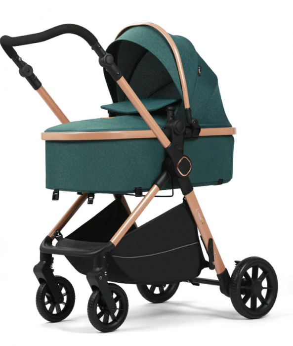 Carucior 2 in 1, Suspensie dubla pe roata, Geanta inclusa, strangere compacta, Maner reversibil, Verde [3]