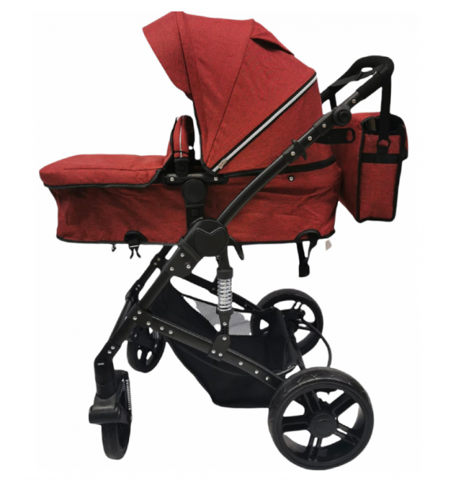 Carucior 2 in 1, Teknum, cu suspensii duble, husa de picioare, suport de sticluta si geanta de scutece [3]