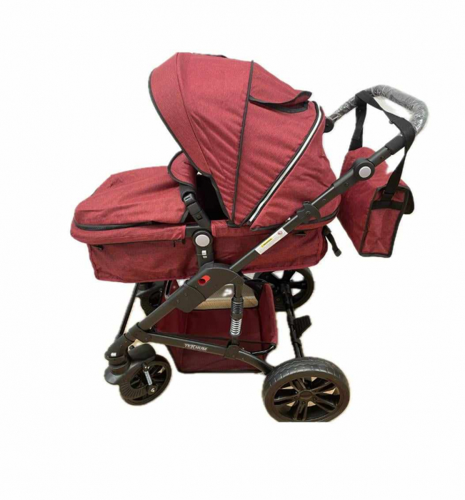 Carucior 2 in 1, Teknum, cu suspensii duble, husa de picioare, suport de sticluta si geanta de scutece [2]
