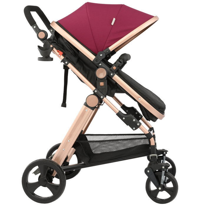 Carucior 2in 1, cu suspensii , Rosu cu negru transformabil in carucior sport [2]