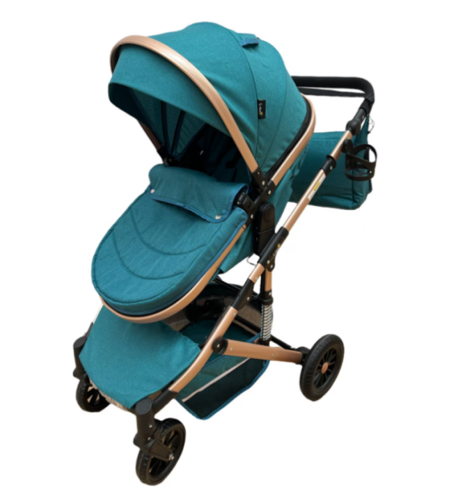 Carucior 3 in 1 Bubu-Still Sun, din aluminiu, landou reversibil si cos auto material dublu, geanta inclusa, albastru turcoise [2]