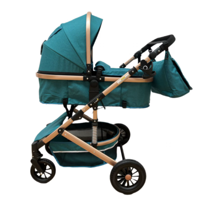 Carucior 3 in 1 Bubu-Still Sun, din aluminiu, landou reversibil si cos auto material dublu, geanta inclusa, albastru turcoise [7]