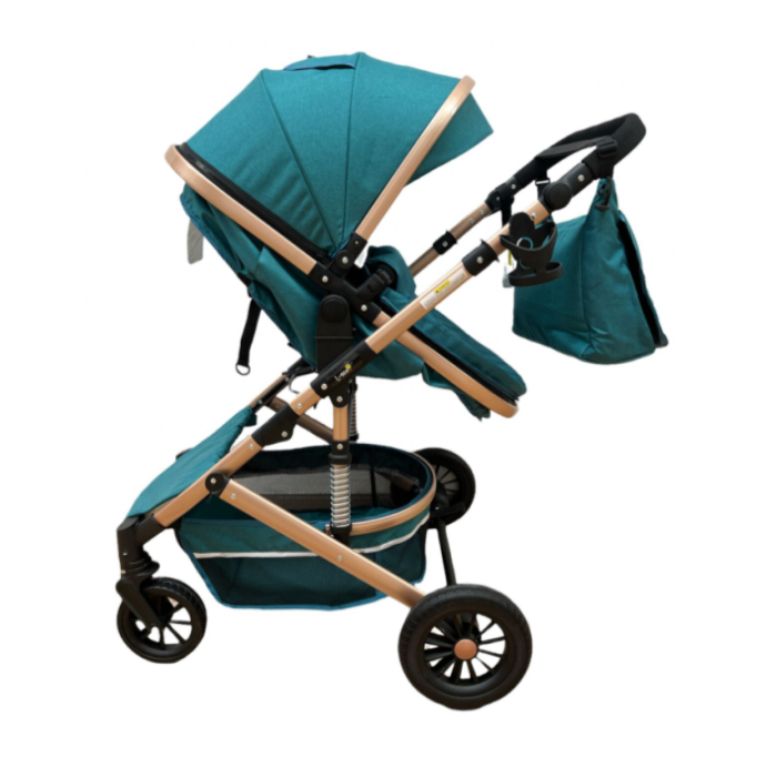 Carucior 3 in 1 Bubu-Still Sun, din aluminiu, landou reversibil si cos auto material dublu, geanta inclusa, albastru turcoise [9]