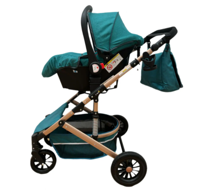 Carucior 3 in 1 Bubu-Still Sun, din aluminiu, landou reversibil si cos auto material dublu, geanta inclusa, albastru turcoise [5]