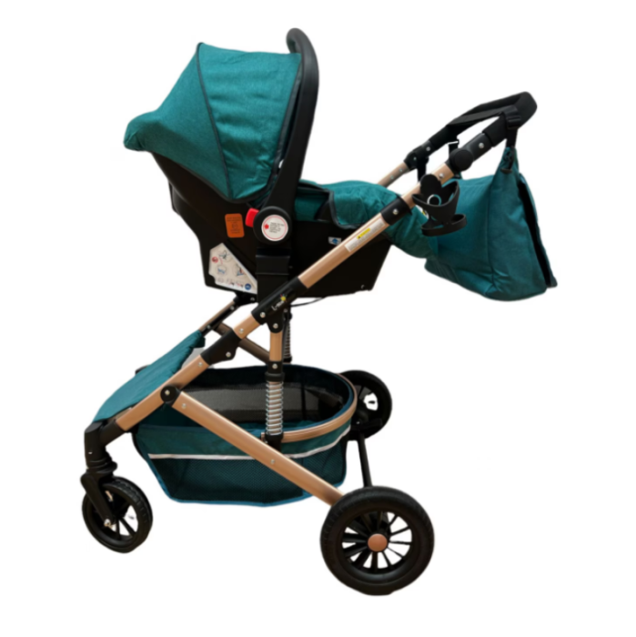 Carucior 3 in 1 Bubu-Still Sun, din aluminiu, landou reversibil si cos auto material dublu, geanta inclusa, albastru turcoise [6]
