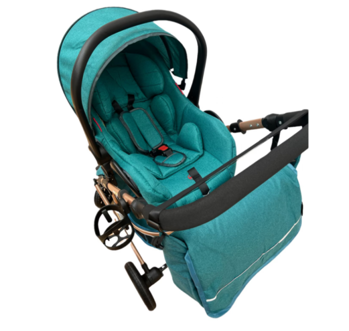 Carucior 3 in 1 Bubu-Still Sun, din aluminiu, landou reversibil si cos auto material dublu, geanta inclusa, albastru turcoise [4]