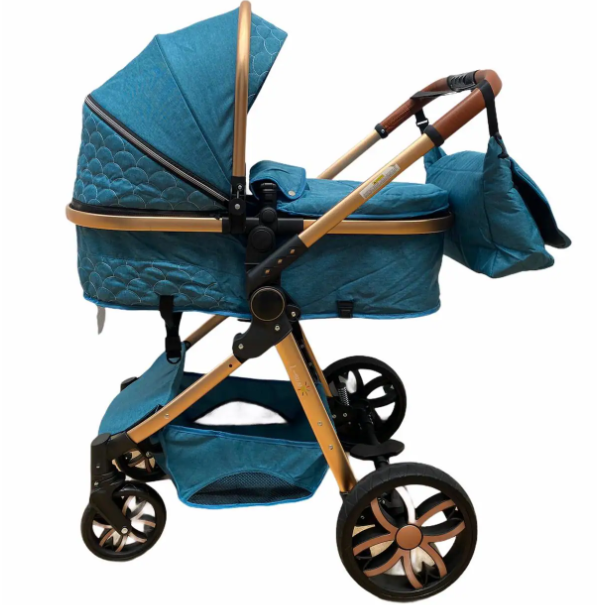 Carucior 3 in 1 Bubu-Still Sun, din aluminiu, landou reversibil si cos auto material dublu, geanta inclusa, albastru turcoise [5]