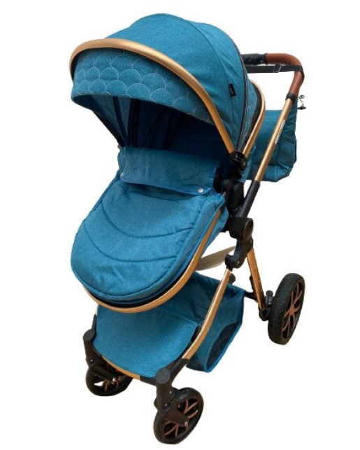 Carucior 3 in 1 Bubu-Still Sun, din aluminiu, landou reversibil si cos auto material dublu, geanta inclusa, albastru turcoise [2]