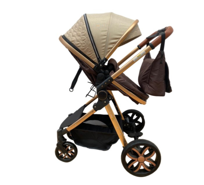 Carucior 3 in 1 Bubu-Still Sun, din aluminiu, landou reversibil si cos auto material dublu, geanta inclusa,bej [2]