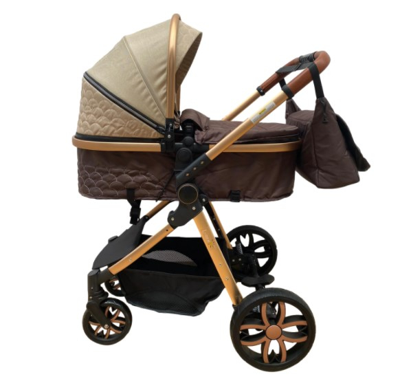 Carucior 3 in 1 Bubu-Still Sun, din aluminiu, landou reversibil si cos auto material dublu, geanta inclusa,bej [4]