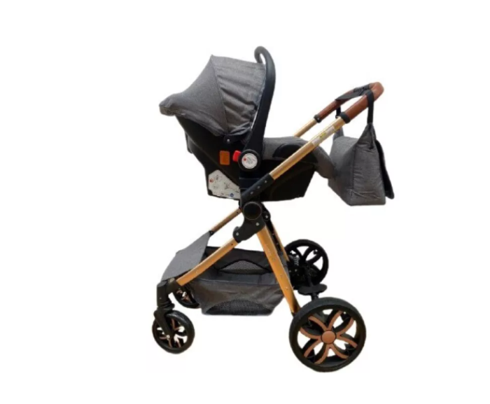 Carucior 3 in 1 Bubu-Still Sun, din aluminiu, maner reversibil si cos auto material dublu, geanta inclusa,gri [4]