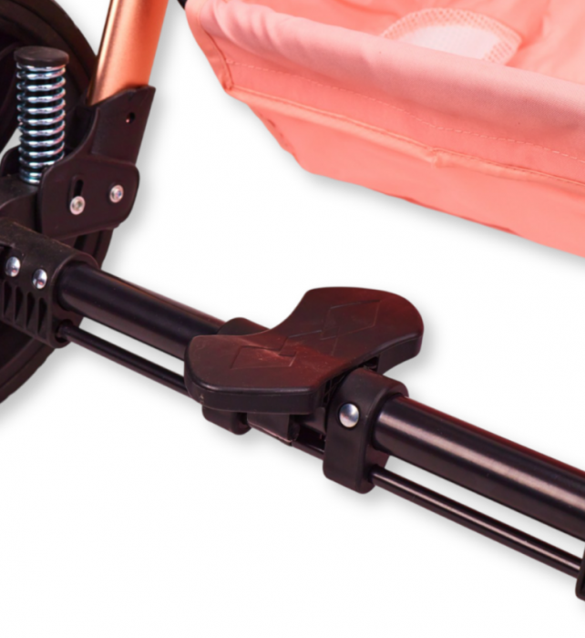 Carucior 3 in 1 Bubu-Still Sun, din aluminiu, maner reversibil si cos auto material dublu, geanta inclusa, roz auriu [9]