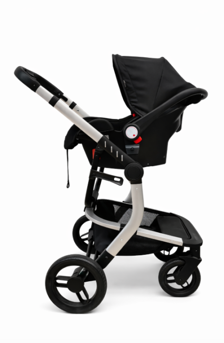 Carucior 3 in 1 cu 3 piese distincte, cadru ergonomic stabil, reversibil, negru [2]