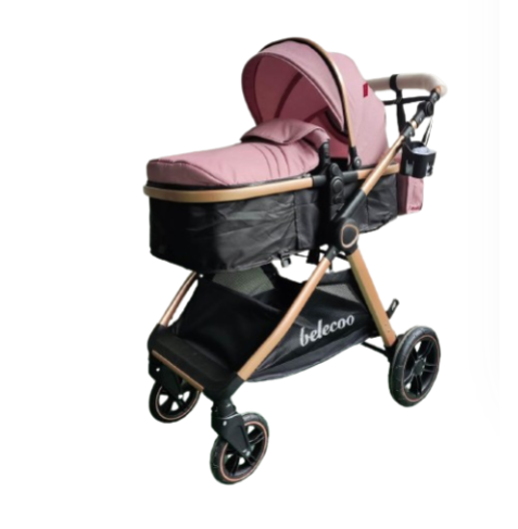 Carucior 3 in 1, Cu landou Reversibil, copertina extensibila, geanta pentru scutece, Belecoo, Cu scoica auto [3]