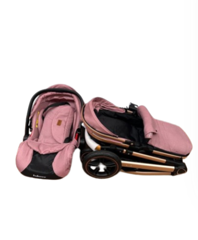 Carucior 3 in 1, Cu landou Reversibil, copertina extensibila, geanta pentru scutece, Belecoo, Cu scoica auto [9]