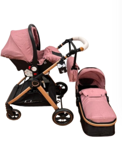 Carucior 3 in 1, Cu landou Reversibil, copertina extensibila, geanta pentru scutece, Belecoo, Cu scoica auto [10]